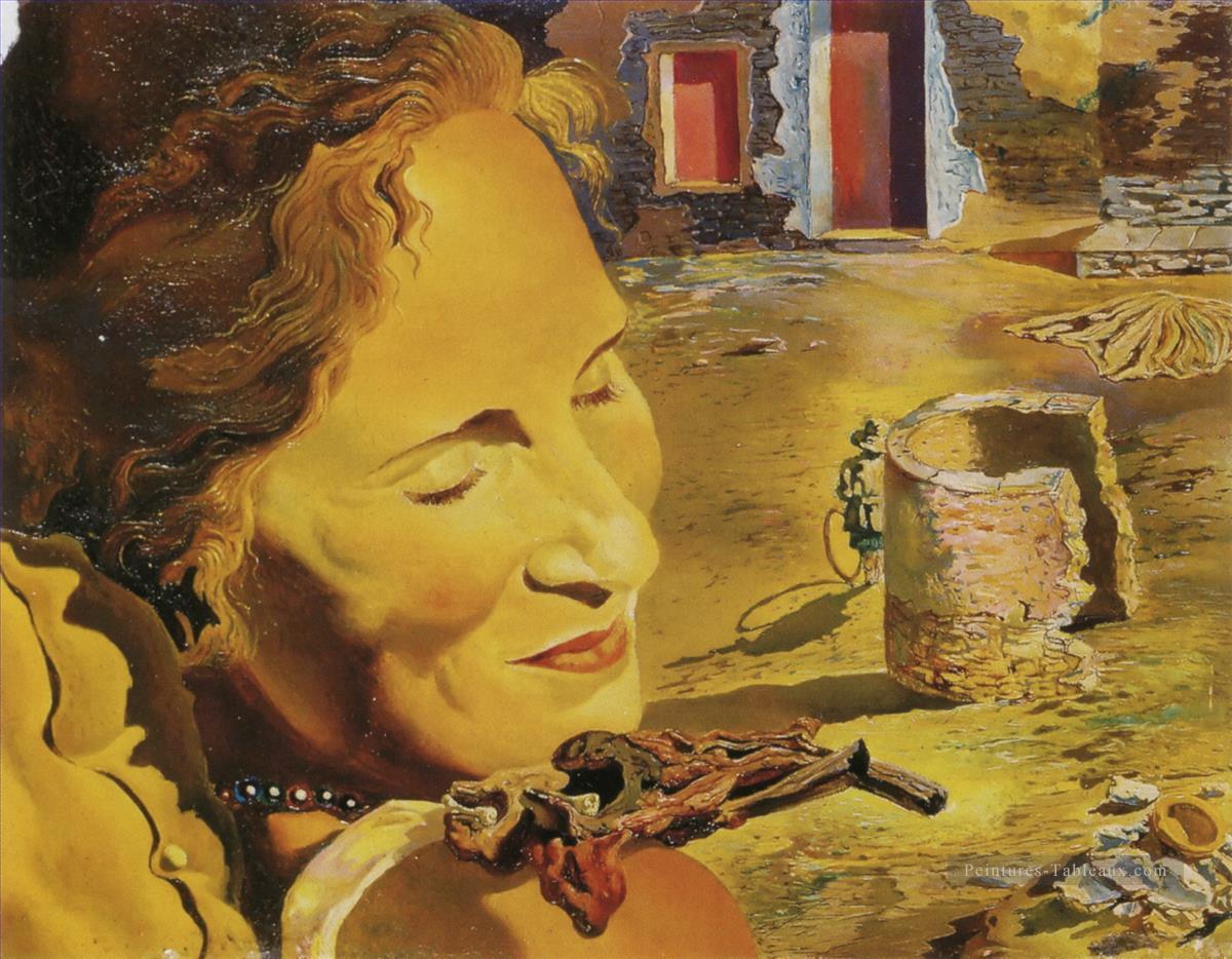 Portrait de Gala avec deux côtelettes d’agneau en équilibre sur son épaule Salvador Dali Peintures à l'huile